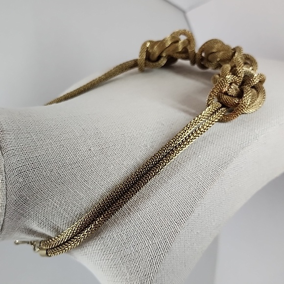 J. Crew Gold Tone Triple Knot Mesh 🪢 Link Chain Necklace - Picture 6 of 11